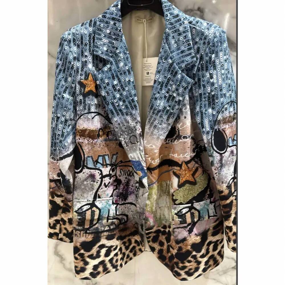 NEW LOOWIE women's italian snoopy print blazer in multi